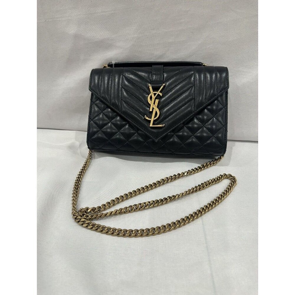AUTHENTIC YSL SAINT LAURANT ENVELOPE SMALL IN QUILTED GRAIN EMBOSSED LEATHER - Picture 4 of 12